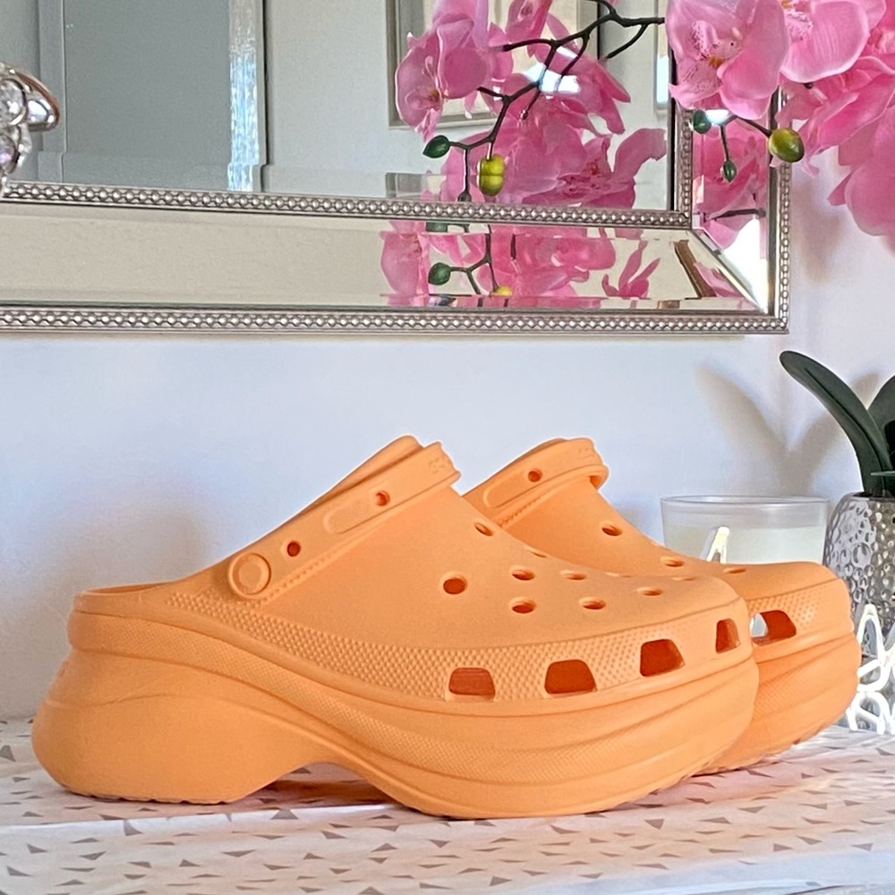 CROCS Orange Bae Platform Clogs